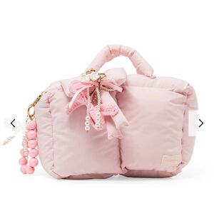 Slmissglam PINK Puffy Tote Bag with Bow & Pearl Charm - Soft Pink
